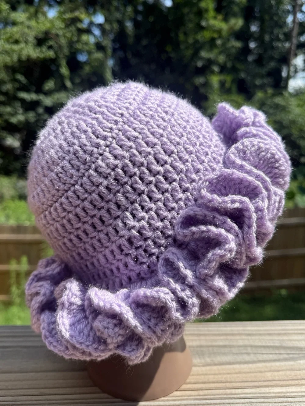 Lilac Purple Handmade Crochet Ruffle Hat